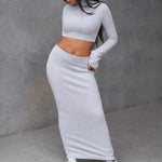 matching set, grey long sleeve crop top